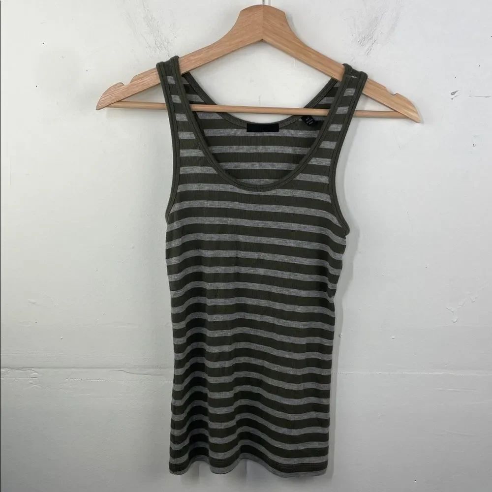 ATM Anthony Thomas Melillo Olive and Gray Striped Tank Top